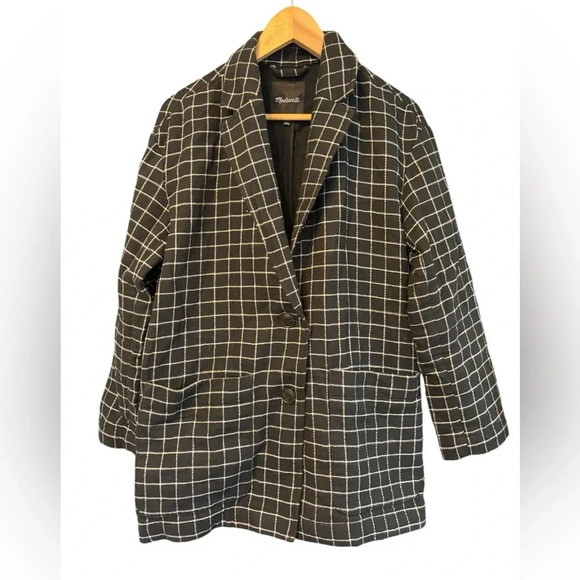Madewell Women's Black Coat Waffleback Shaw Blazer in Windowpane Size Small - Picture 4 of 11